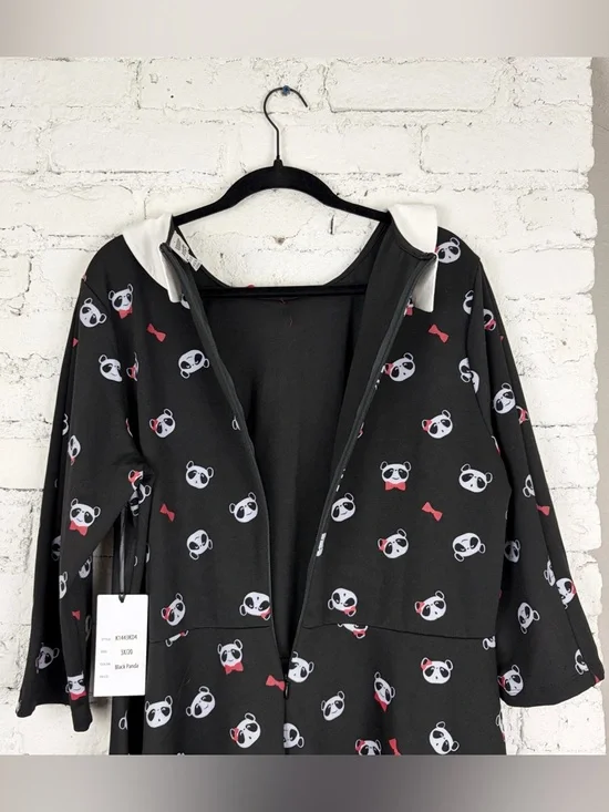 Unique Vintage Panda Retro Pinup Rockabilly Fit Flare Black Bow Dress 3X 20 - Picture 14 of 15